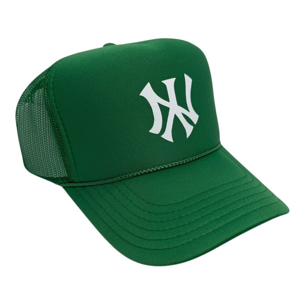UPSIDE DOWN NEW YORK YANKEES NY VINTAGE KELLY GREEN MESH TRUCKER HAT CA…